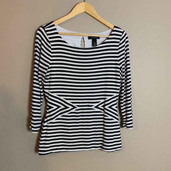 White House Black Market Tops - Slimming Pattern-Black House White Market-Medium Stripped Top